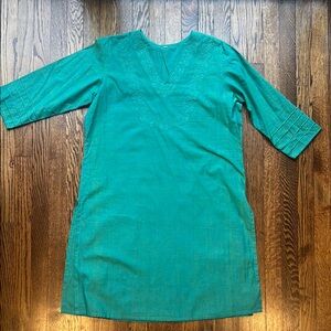Teal V-Neck Embroidered Dress